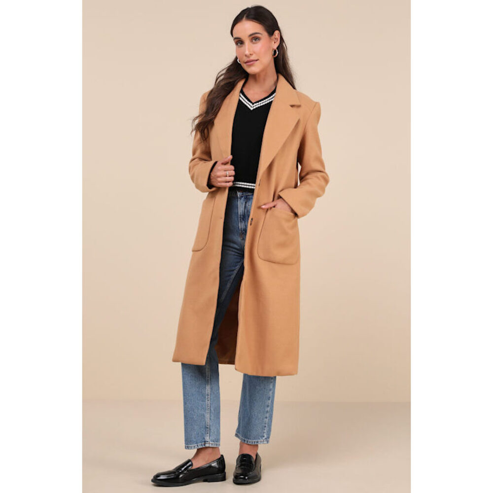 Lulus Style Squad Tan Long Coat Beige - Size L